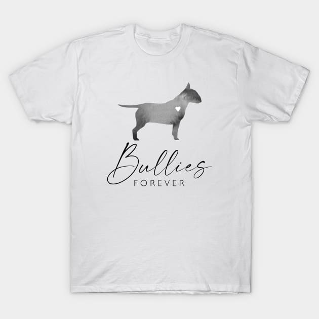 Bull Terrier Dog Lover Gift - Ink Effect Silhouette - Bullies Forever T-Shirt by Elsie Bee Designs